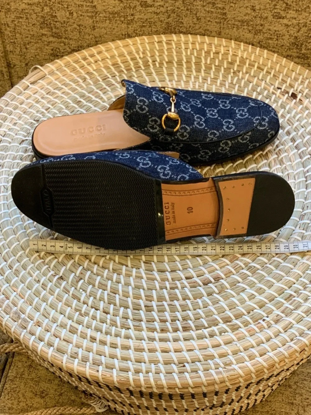 Gucci Navy GG Denim Horsebit Backless Mules - Picture 2 of 3